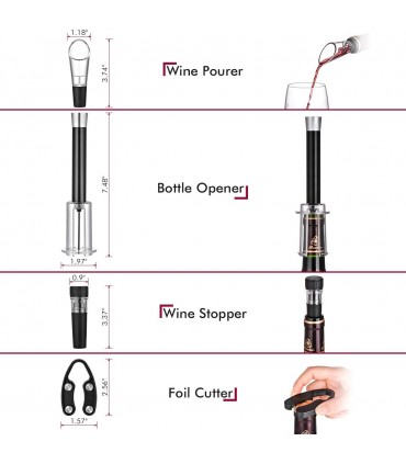 Сет за вино от тирбушон с въздух, резачка, тапа с вакуум и наливник