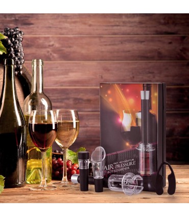 Сет за вино от тирбушон с въздух, резачка, тапа с вакуум и наливник