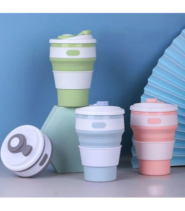 Сгъваема силиконова чаша с капак,  в различни цветове