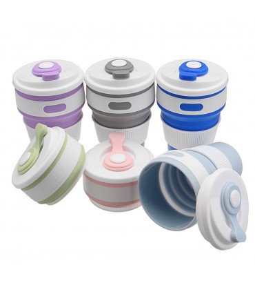 Сгъваема силиконова чаша с капак,  в различни цветове