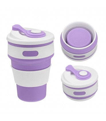 Сгъваема силиконова чаша с капак,  в различни цветове