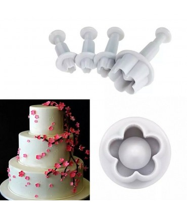 4 броя форми Цветчета с бутало, резец за украса и декор с фондан
