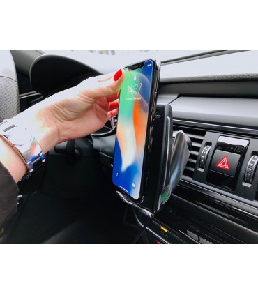 Qi Поставка за телефон с вградено безжично зарядно за кола