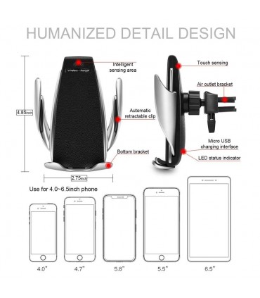 Qi Поставка за телефон с вградено безжично зарядно за кола