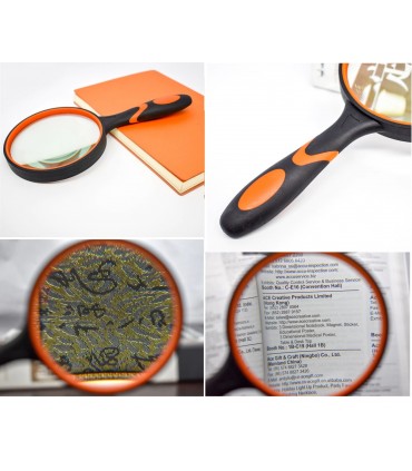 Ръчна лупа за четене с гумена дръжка и диаметър 10 см.