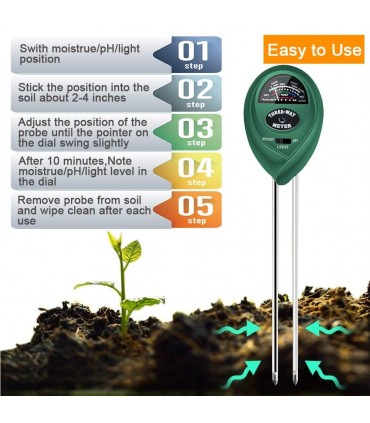 3-в-1 тестер за рН на почвата, влажност и светлина
