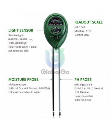 3-в-1 тестер за рН на почвата, влажност и светлина