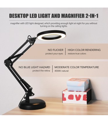Настолна лампа с телескопично рамо и лупа 8X
