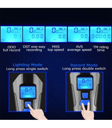 3в1 USB презареждаем, акумулаторен, компютър, фар за колело с клаксон, километраж и светлини за велосипед
