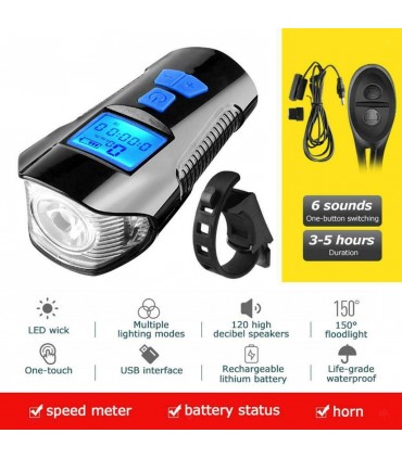 3в1 USB презареждаем, акумулаторен, компютър, фар за колело с клаксон, километраж и светлини за велосипед