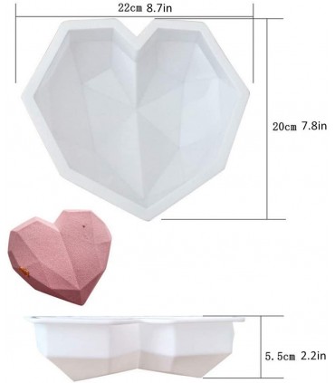 3D Голямо релефно сърце, диамантено, силиконов молд форма за кекс, торта