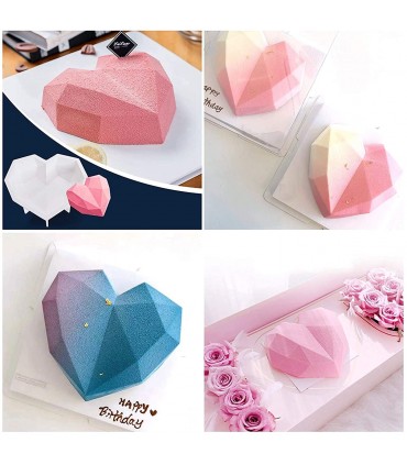 3D Голямо релефно сърце, диамантено, силиконов молд форма за кекс, торта