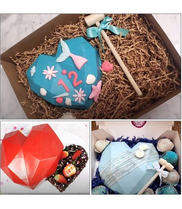 3D Голямо релефно сърце, диамантено, силиконов молд форма за кекс, торта