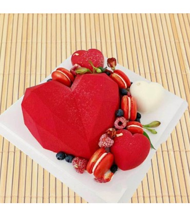 3D Голямо релефно сърце, диамантено, силиконов молд форма за кекс, торта