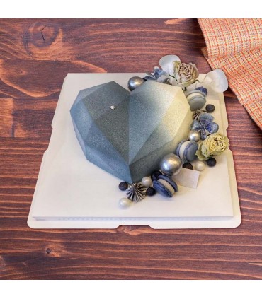 3D Голямо релефно сърце, диамантено, силиконов молд форма за кекс, торта