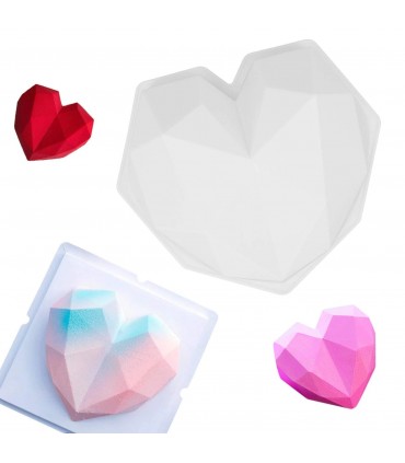 3D Голямо релефно сърце, диамантено, силиконов молд форма за кекс, торта