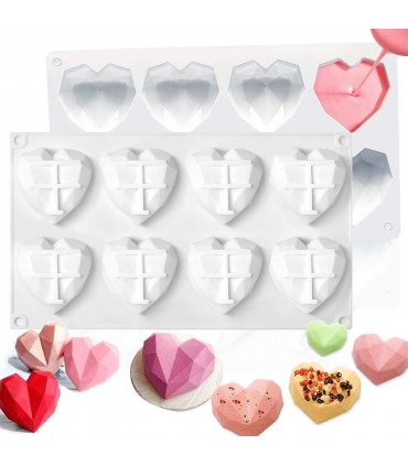 Силиконова форма за 8 бр. Диамантени сърца