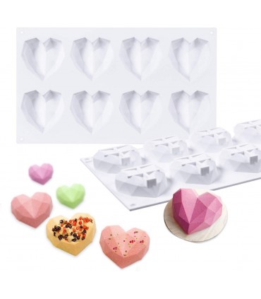 Силиконова форма за 8 бр. Диамантени сърца