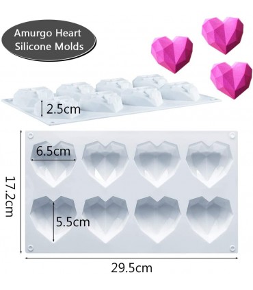 Силиконова форма за 8 бр. Диамантени сърца