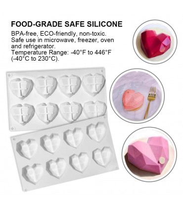 Силиконова форма за 8 бр. Диамантени сърца