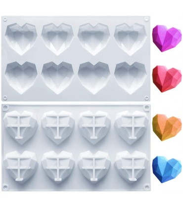 Силиконова форма за 8 бр. Диамантени сърца
