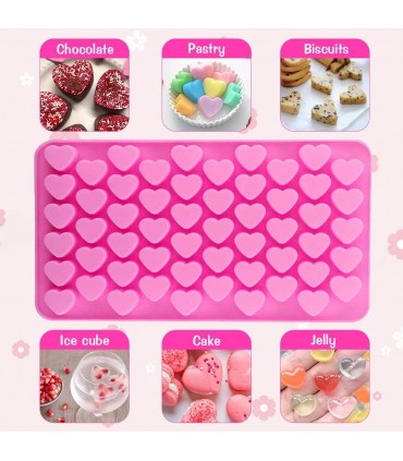 Силиконова форма за шоколадови бонбони и лед, 55 мини сърца