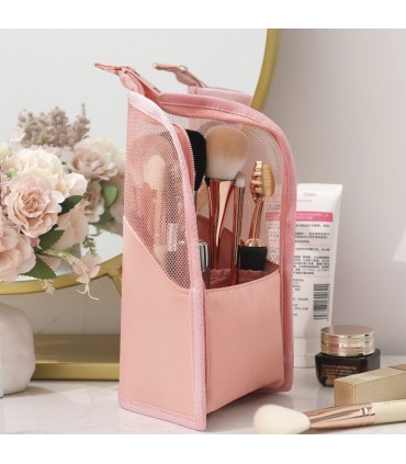Козметичен несесер за пътуване, поставка за четки за грим и козметика с цип