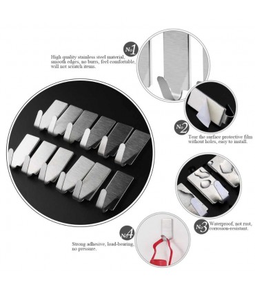 Самозалепващи се иноксови закачалки, комплект от 6 броя