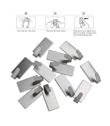 Самозалепващи се иноксови закачалки, комплект от 6 броя