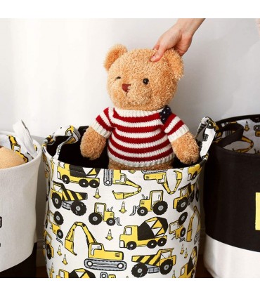 текстилен детски кош за съхранение на играчки с багери и камиони