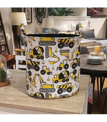 текстилен детски кош за съхранение на играчки с багери и камиони