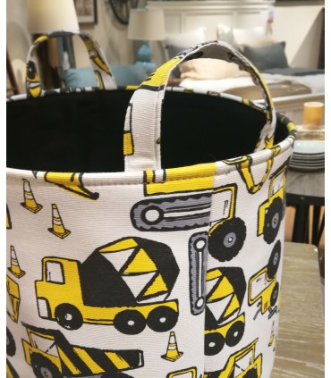 текстилен детски кош за съхранение на играчки с багери и камиони