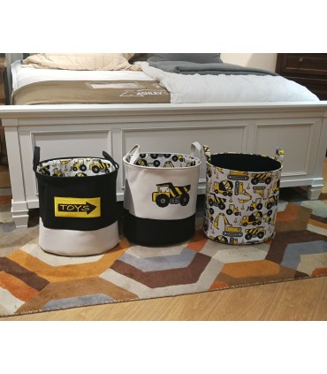 текстилен детски кош за съхранение на играчки с багери и камиони