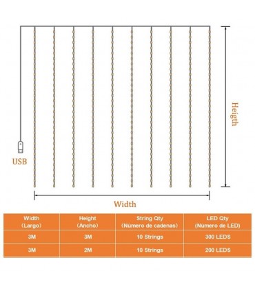 Светеща LED завеса с 200 или 300 лампички за Коледа
