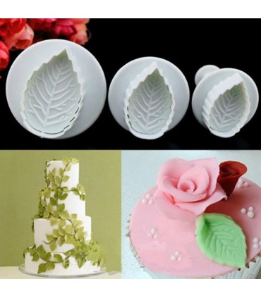 Резци за фондан с бутало, 3 размера листа