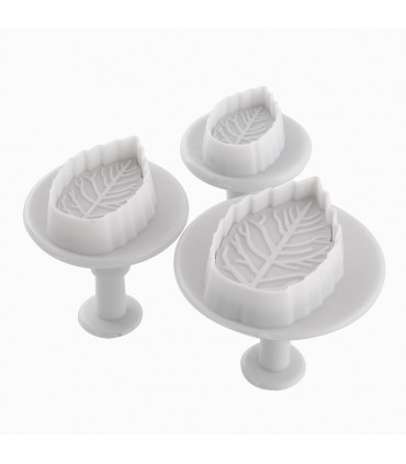 Резци за фондан с бутало, 3 размера листа