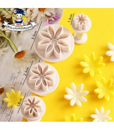 К-т 4бр. резци с бутало, Маргаритки с релеф за фондан