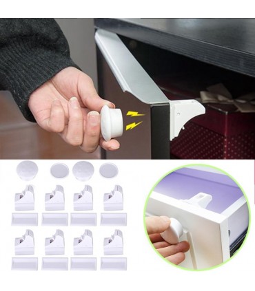 Магнитни предпазители за шкафове и чекмеджета - комплект 4бр. с 1бр. ключ