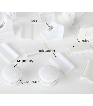 Магнитни предпазители за шкафове и чекмеджета - комплект 4бр. с 1бр. ключ