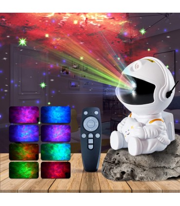 Нощна лампа астронавт проектираща звезди и мъглявини