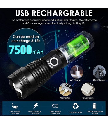 Мощен лед фенер 8000 лумен POLICE, USB, акумулаторен, зуум, водоустойчив