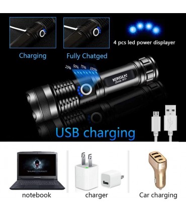 Мощен лед фенер 8000 лумен POLICE, USB, акумулаторен, зуум, водоустойчив