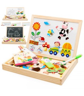 Магнитна дървена дъска с пъзел 3 в 1 Ферма