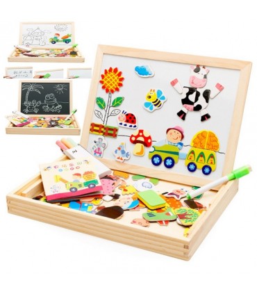 Магнитна дървена дъска с пъзел 3 в 1 Ферма