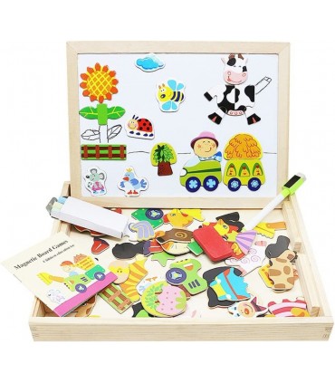 Магнитна дървена дъска с пъзел 3 в 1 Ферма