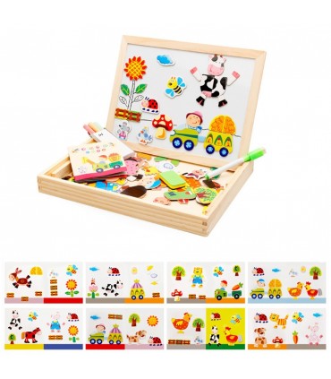 Магнитна дървена дъска с пъзел 3 в 1 Ферма