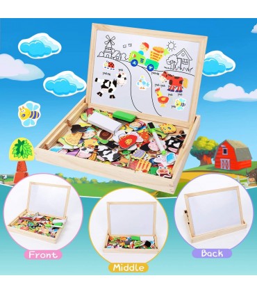 Магнитна дървена дъска с пъзел 3 в 1 Ферма