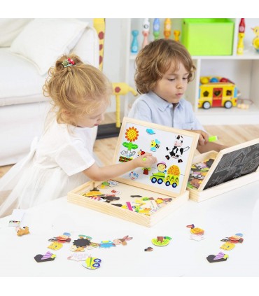Магнитна дървена дъска с пъзел 3 в 1 Ферма