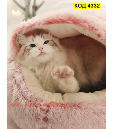 Топло кръгло плюшено легло хралупа с котка, куче