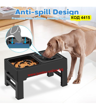 Двойна купичка за храна и вода със стойка с регулируема височина